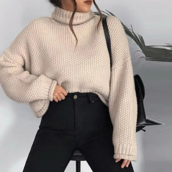 Zrozyl Turtleneck Beige Knit Sweater - Size L - Picture 1 of 5